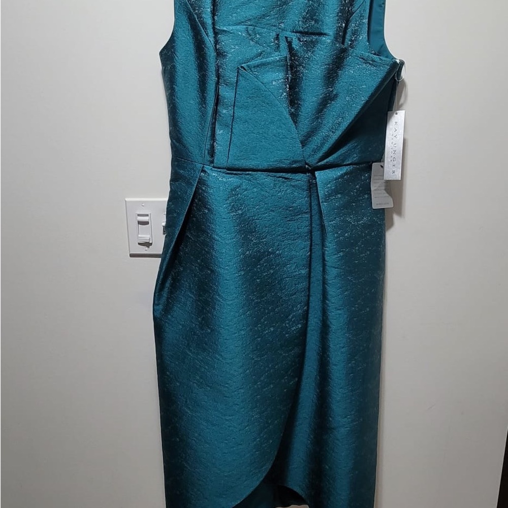 Kay Unger Asymmetrical Teal Dress